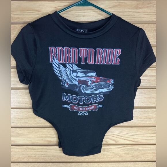NWT Julia by Love J Motorcycle Crop Top Graphic Tee Juniors XL NWT - Picture 1 of 4